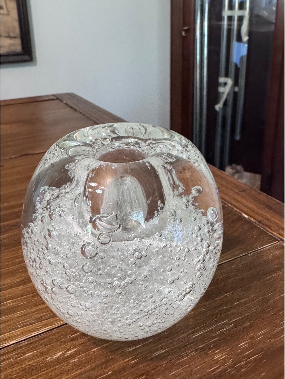 Vintage Controlled Bubble Art Glass Bud Vase Heavy Clear Glass 4.5” MCM